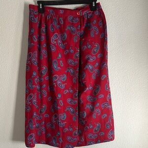 The Wyndham Collection Vibrant Red and Blue Paisley A-Line Skirt